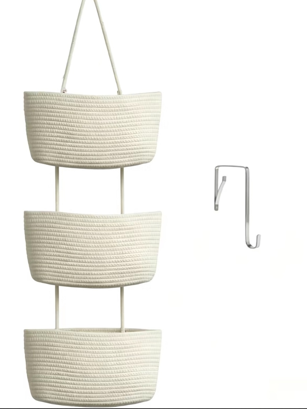 Hanging 3-Tier Woven Cotton Storage Basket - Cream